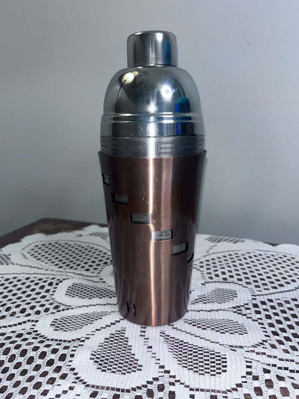 Dial-A-Drink Copper Cocktail Shaker Stainless Steel Recipe Shaker